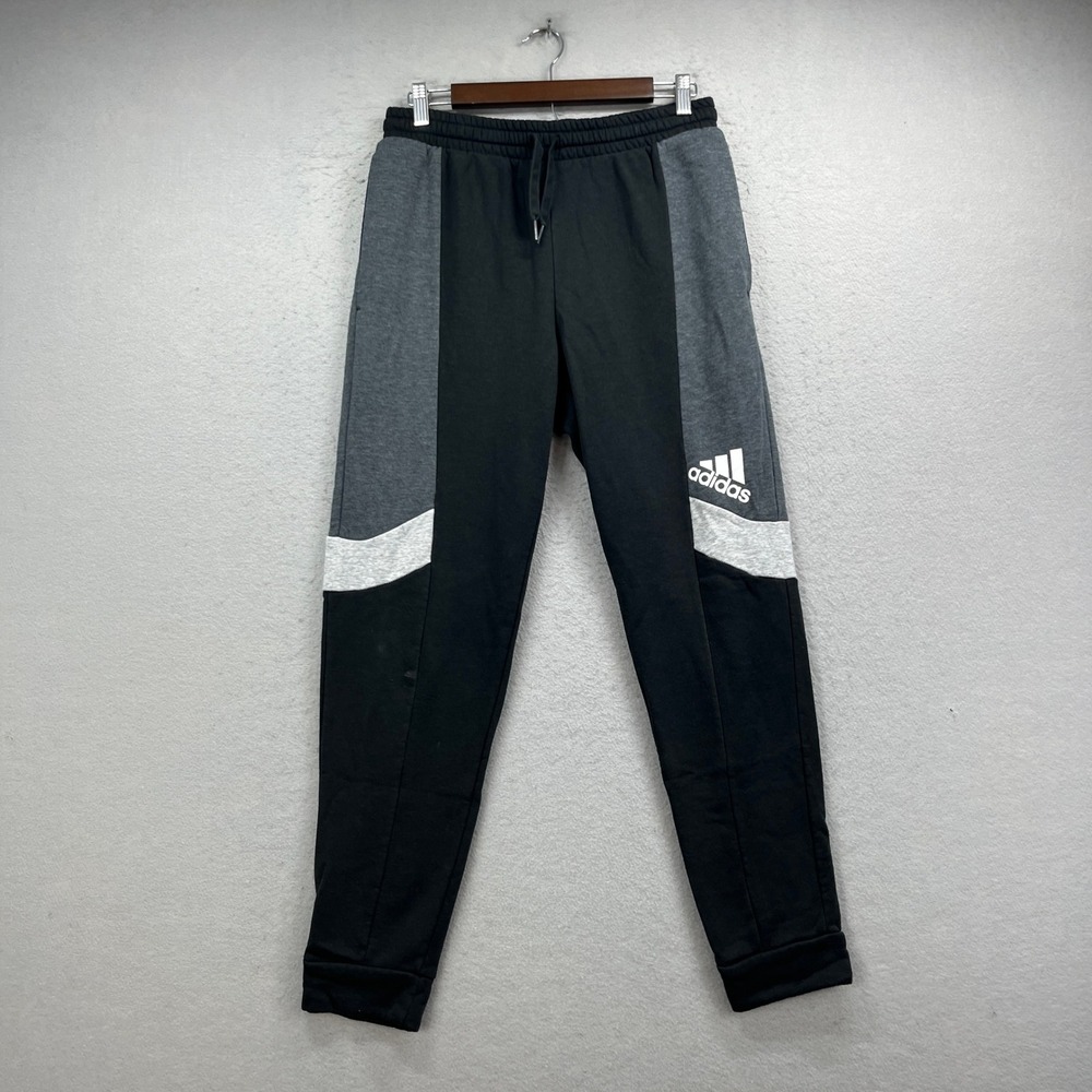 Adidas Sweatpants Men Medium Black Colorblock Fleece Joggers Athletic Gym Lounge